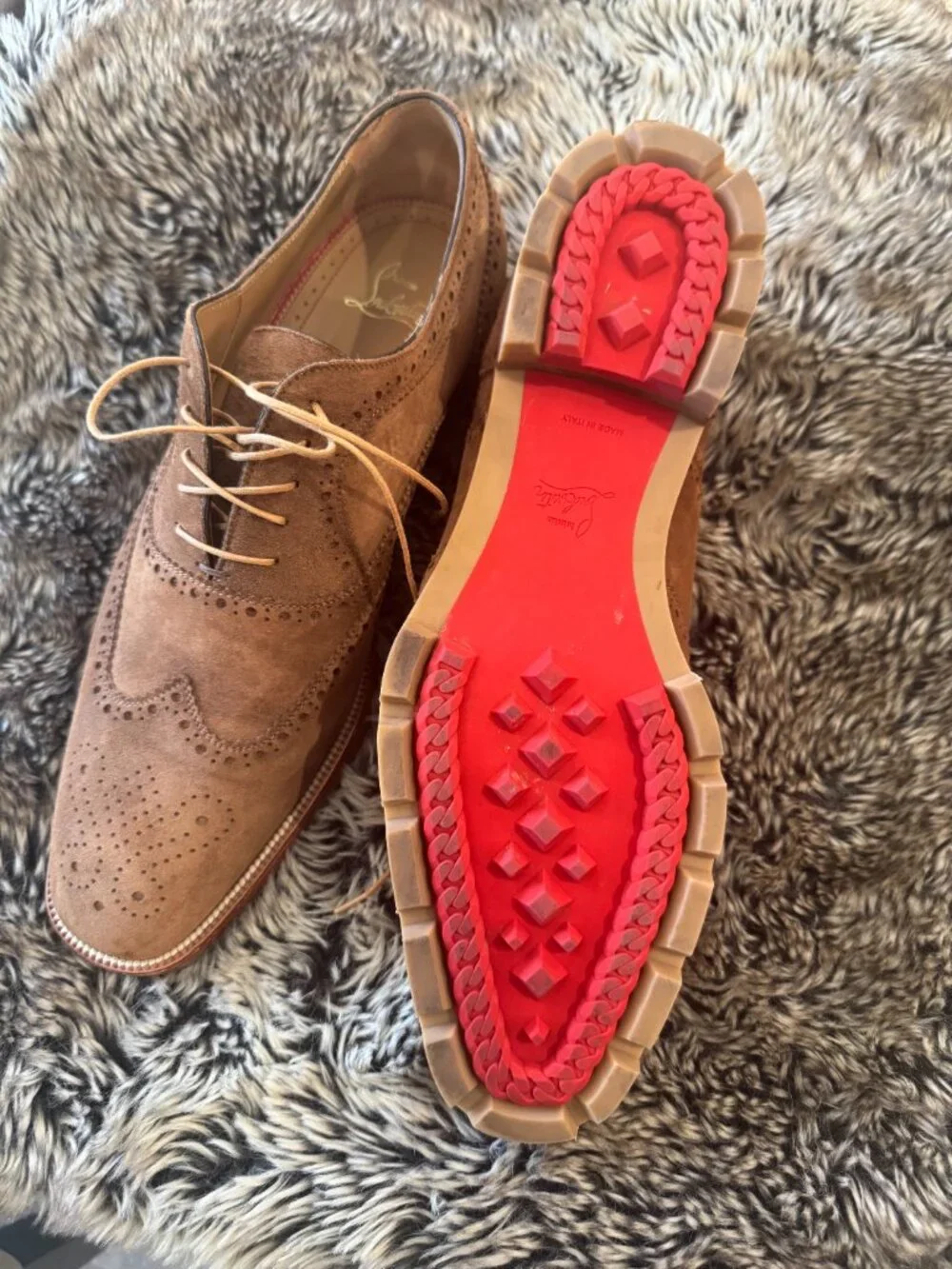 Christian Louboutin Men’s Suede Brogue Oxford Shoes Brown US 11.5 EU 44.5